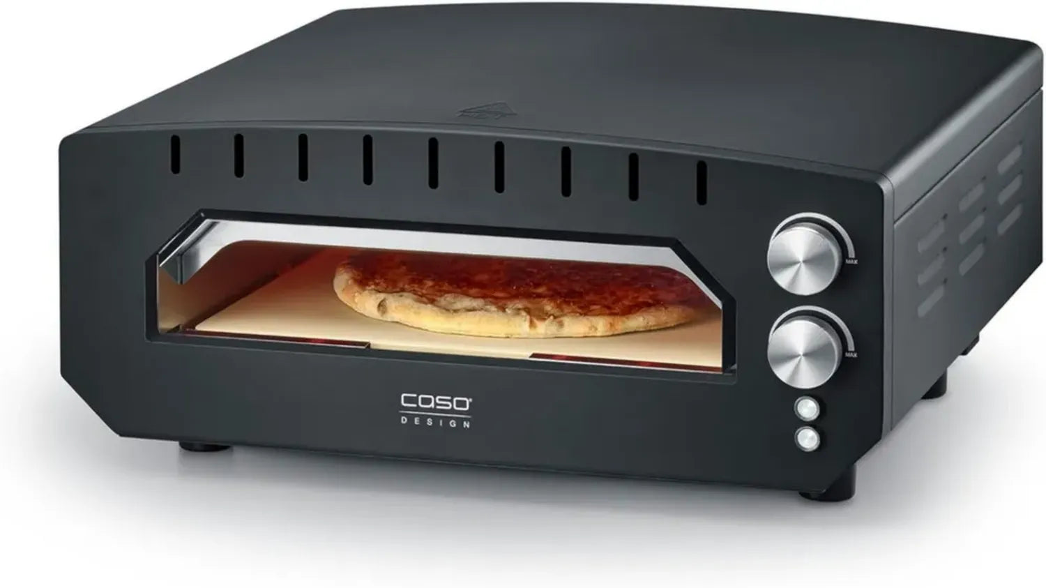 CASO PizzaChef 400° - Elektrischer Pizzaofen mit 400°C Cordierit-Stein, Edelstahlgehäuse, 33x33 cm, für Pizza, Flammkuchen, Fertig in 2-3 Minuten