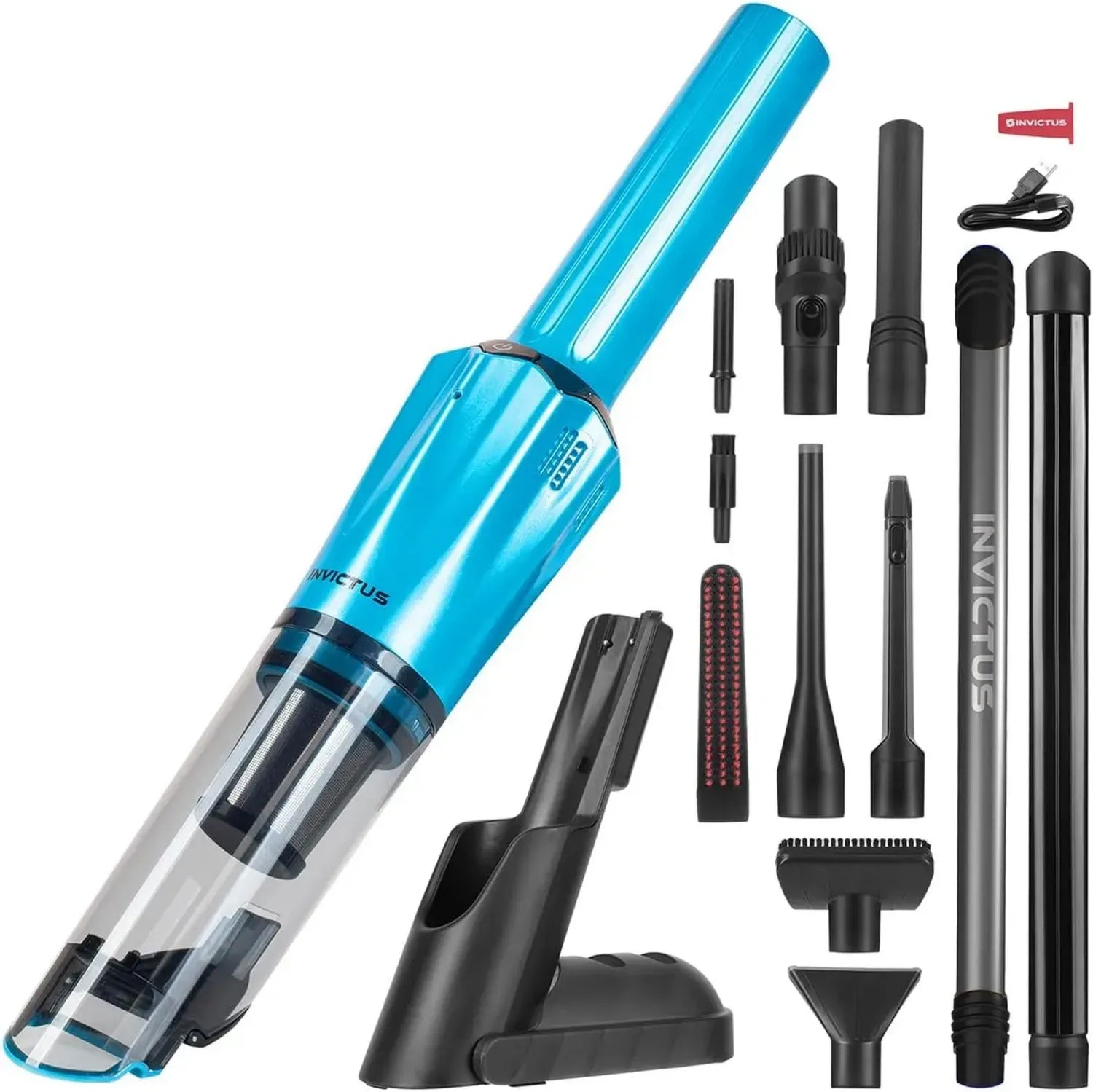 Leistungsstarker Akku-Handstaubsauger Blau mit Zubehör und HEPA-Filter